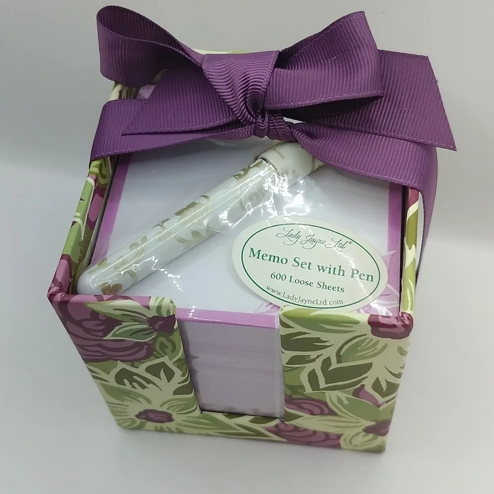 Lady Jayne Ltd. Purple Floral Memo Stationery Desk Set 2012 *Pen Ink Untested*